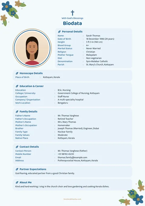 Marriage biodata design 69: Floral layout, Flowers border, Sky colour