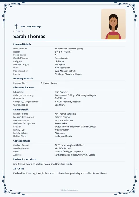 Marriage biodata design 70: Modern layout, Vine border, Navy colour