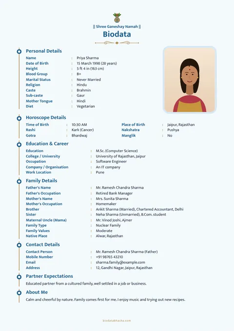 Marriage biodata design 86: Timeline layout, No border border, Sky colour