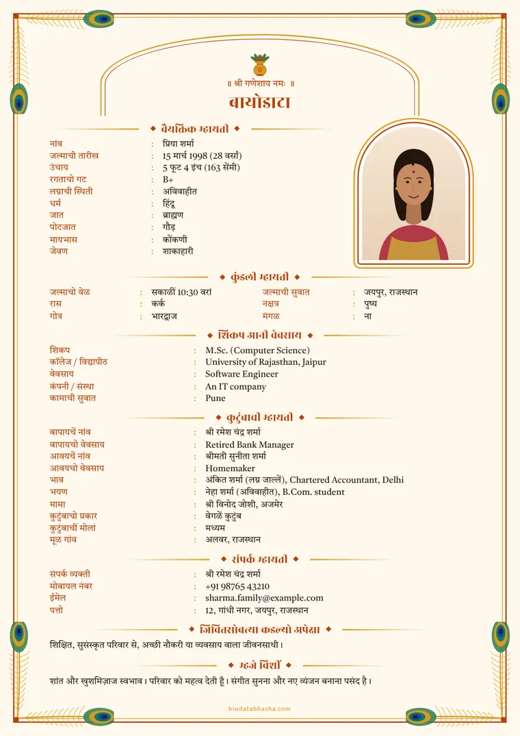 Konkani marriage biodata sample
