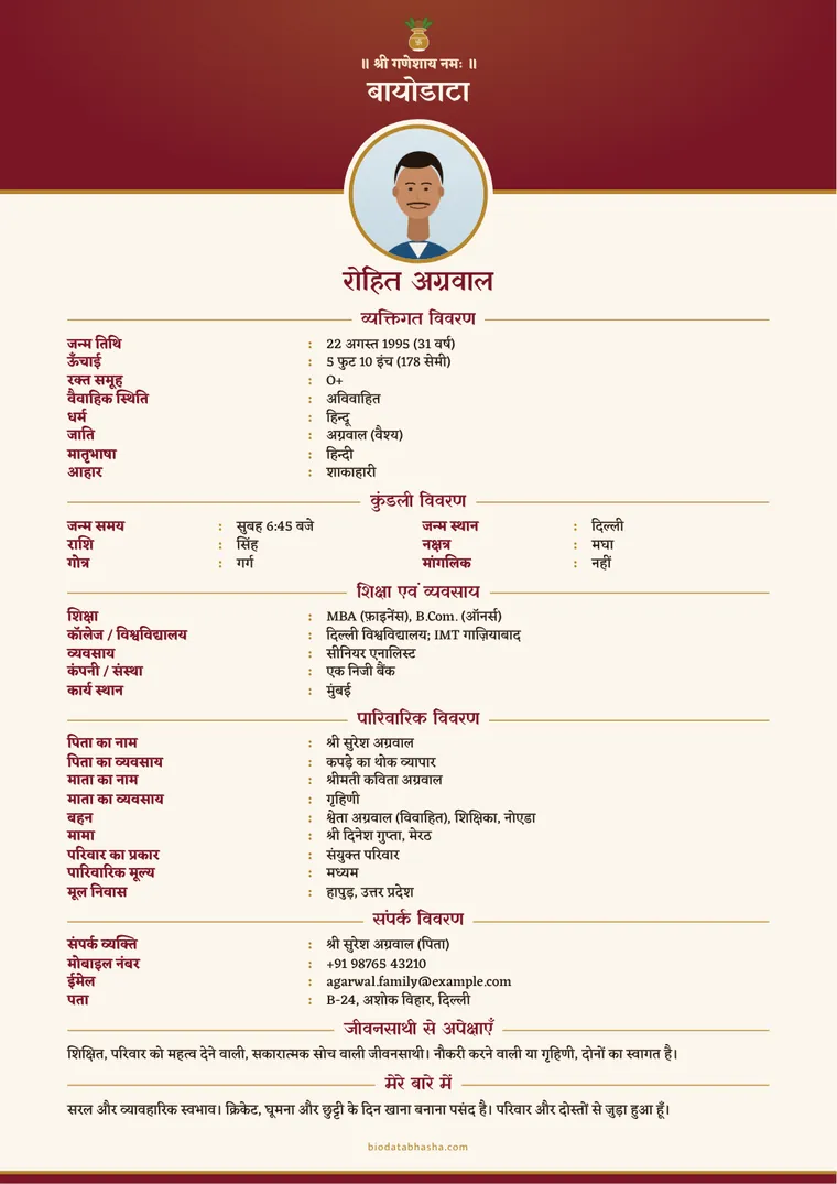 Biodata for boy – sample marriage biodata (Hindi)