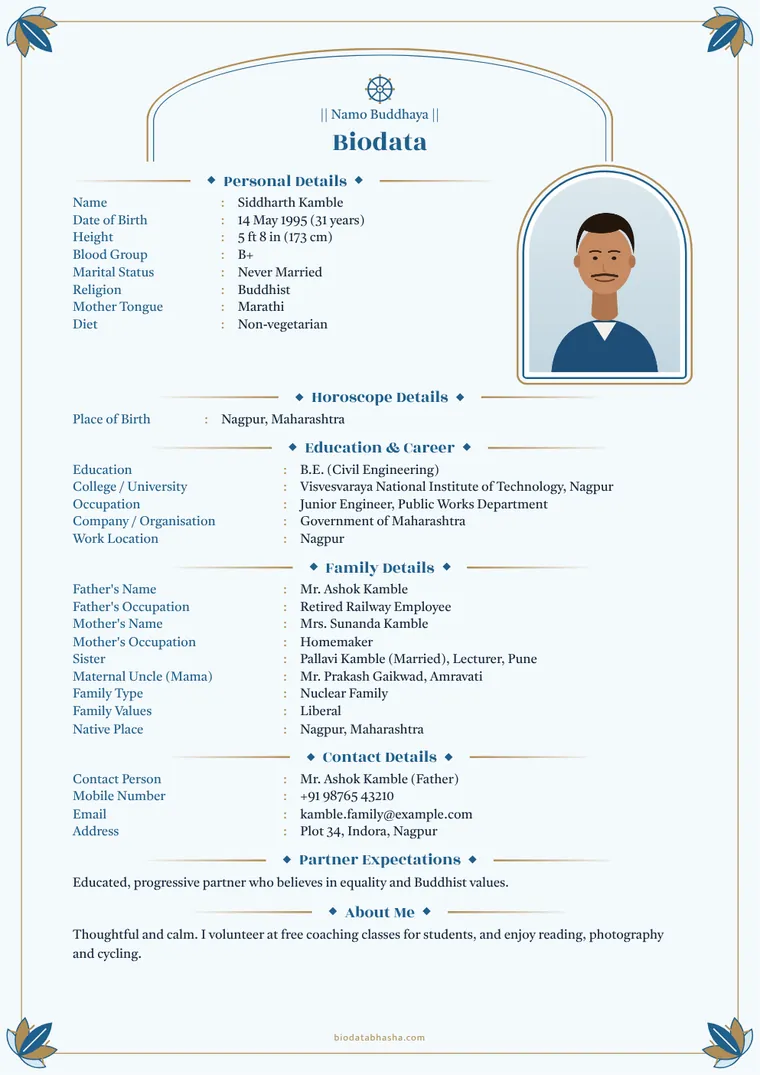 Sample Buddhist marriage biodata in English