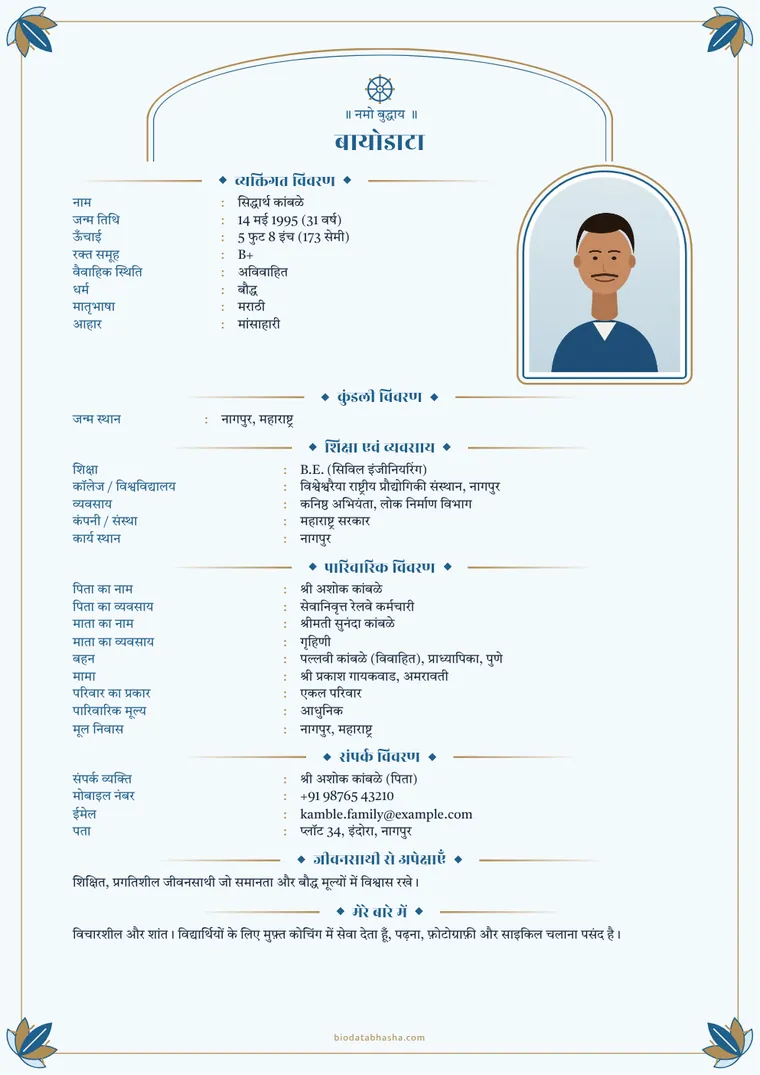 Sample Buddhist marriage biodata in Hindi