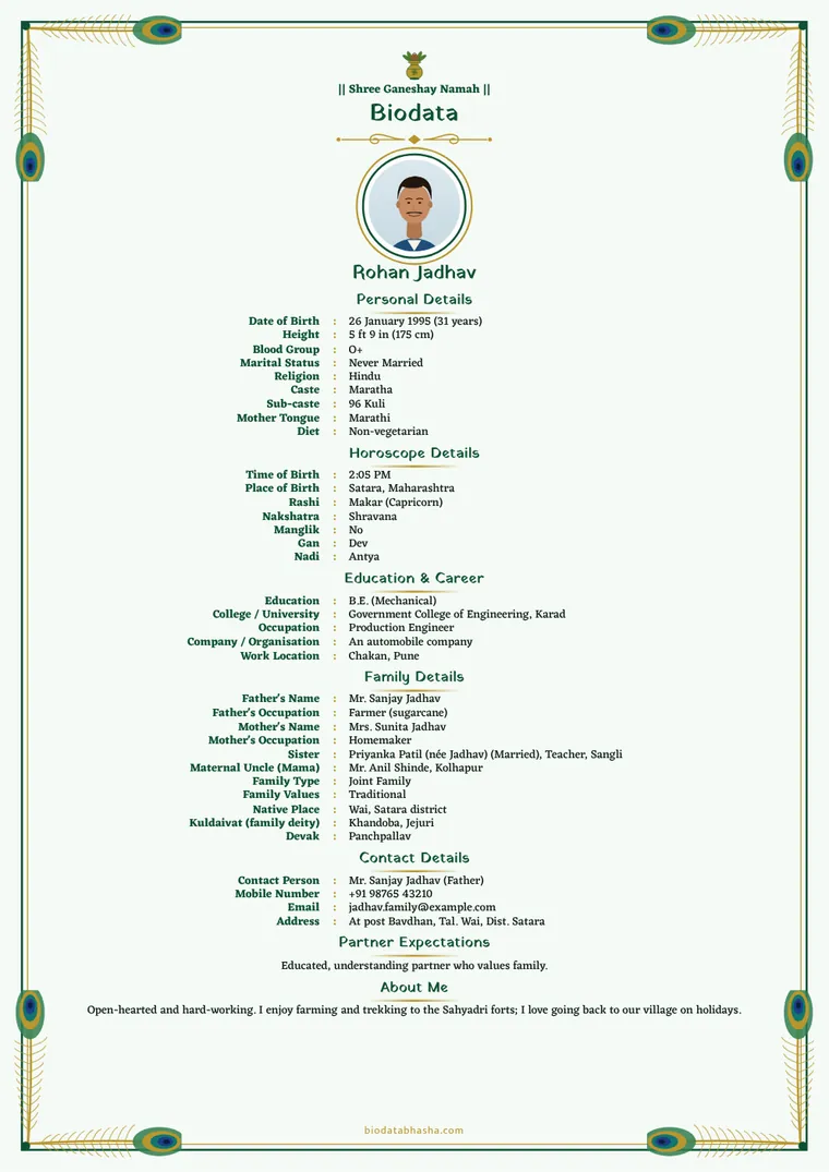 The same biodata in English