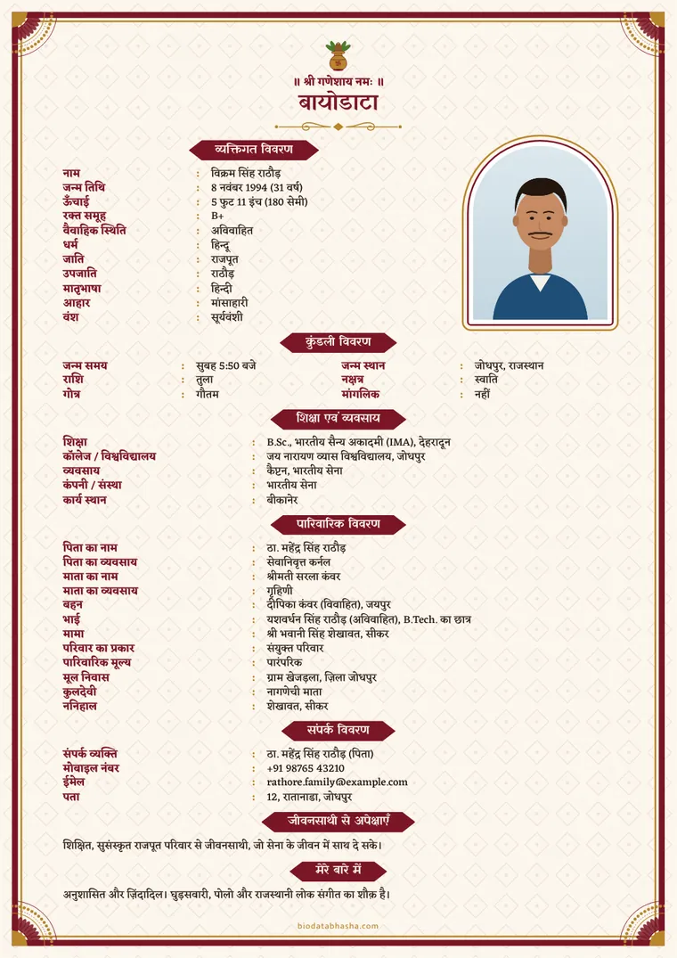 Sample Rajput marriage biodata in Hindi